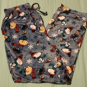 Peanuts Men Size Medium Blue Snoopy & Charlie Brown Woodstock Fleece Pajamas